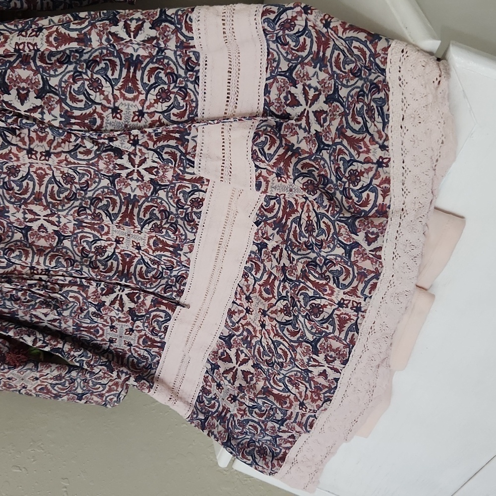 Boutique Women's Paisley Print Prairie Dress XL Pin Tuck Side Tie Bohemian - Picture 10 of 16